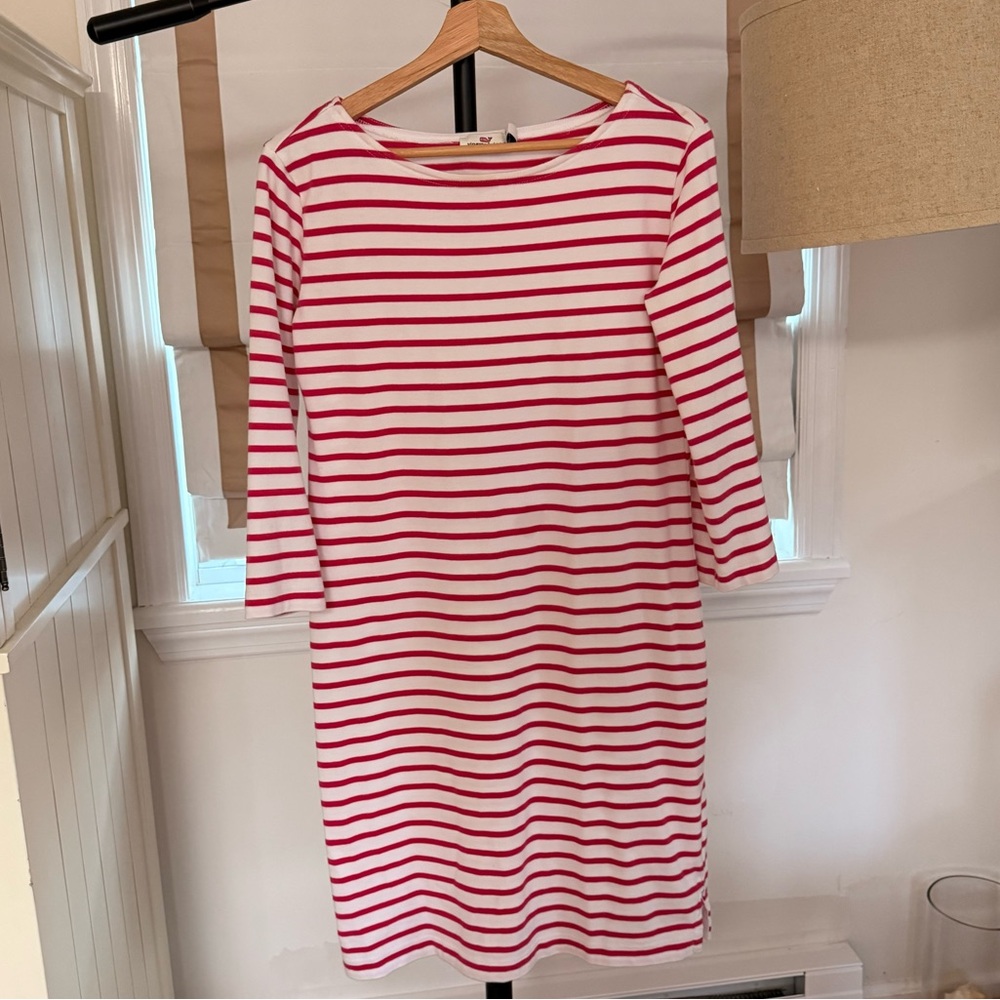 Vineyard Vines White and Pink Striped Cotton Dress